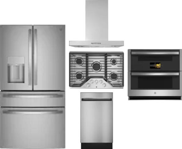 5 Piece Package Includes Refrigerator, Cooktop, Wall Oven, Hood And Dishwasher